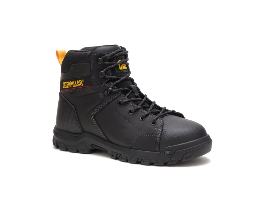 Men's Caterpillar CAT Wellspring Waterproof Metatarsal Guard Steel Toe Work Boots Black | CAT-871CJ