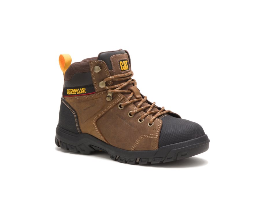 Women's Caterpillar CAT Wellspring Waterproof Metatarsal Guard Steel Toe Work Boots Brown | CAT-246SQ